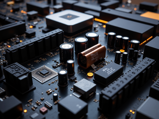 黑色嵌入式电源模块，扁平设计，电路板集成结构，专业电子元件外观